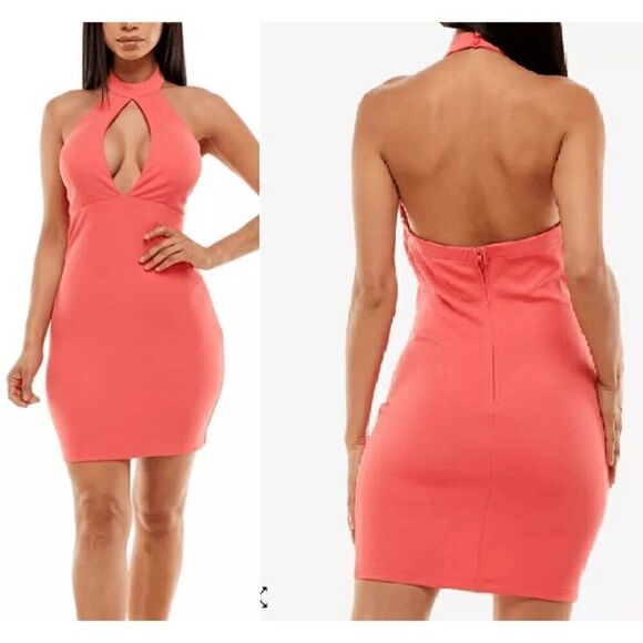 B DARLIN JUNIOR'S CUTOUT HALTER BODYCON DRESS PINK SIZE 5/6 - Picture 1 of 10